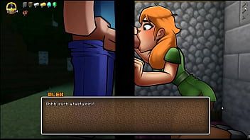 Play HornyCraft [Parody Hentai game PornPlay ] Ep.4 Alex is sucking Steve through a minecraft gloryhole