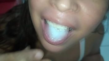 Play I catch a girl masturbating with a dildo when I stay in an airbnb, she gives me a blowjob and I cum in her mouth, she swallows all my semen very slutty. The best experience