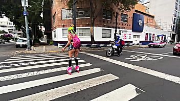 Play Big ass learning to ride roller skates showing off her big ass