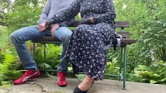 Play Cum-Covered MILF Handjob in Public for Cuckold Hubby