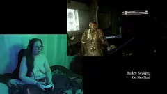 Brunette BBW Bares Big Tits for Naked Deadspace Gameplay