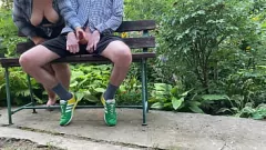 Play Chubby MILF Handjobs Me in Public and Gets a Cumshot